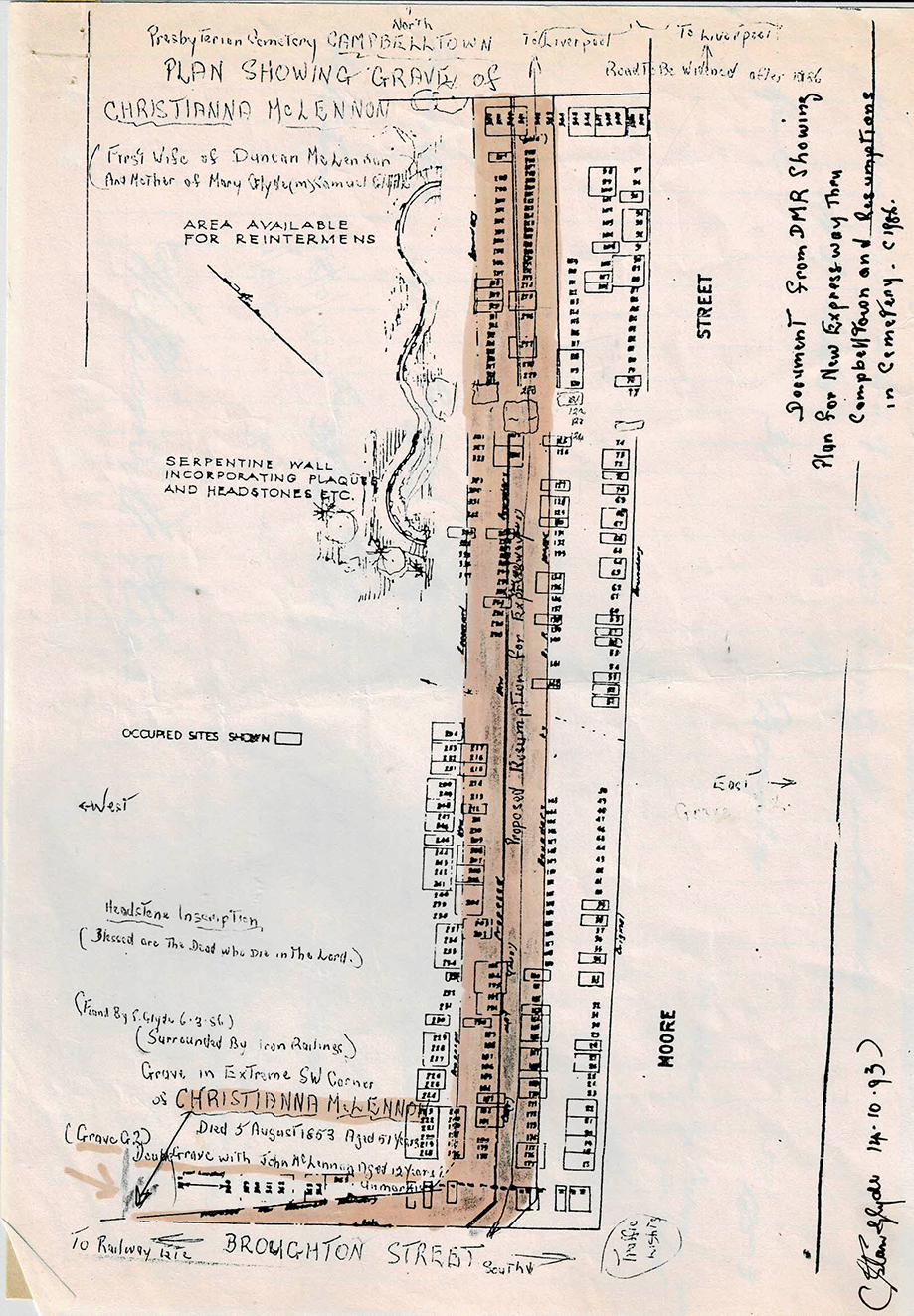 Photo of headstones/Christianna McLennan d1853 hdstn Campbelltown Pres cem_plan